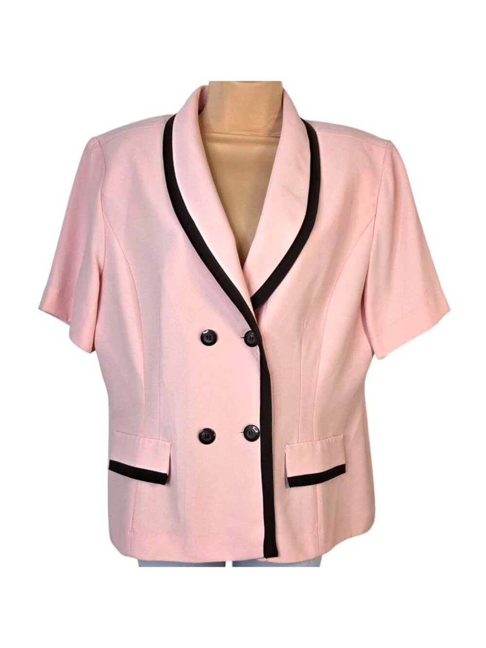 Danny & Nicole Women's Pink Blazer Jacket Double Breasted Short Sleeve Size 16